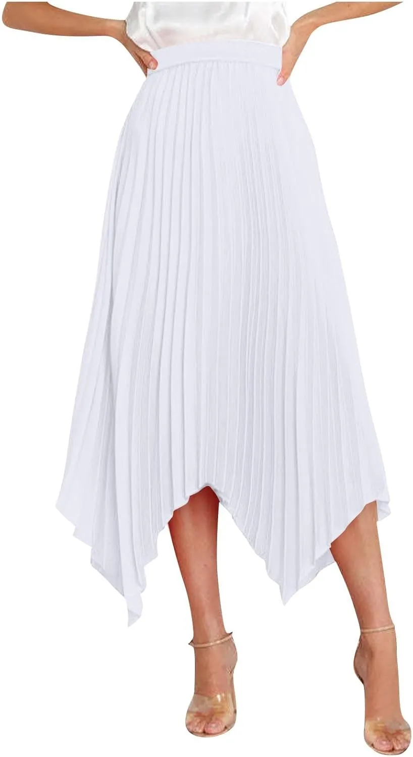 Women's Summer Skirt Solid Color High Waist Pleated A Line Swing Skirts Casual Fashion Irregular Hem Swing Skorts