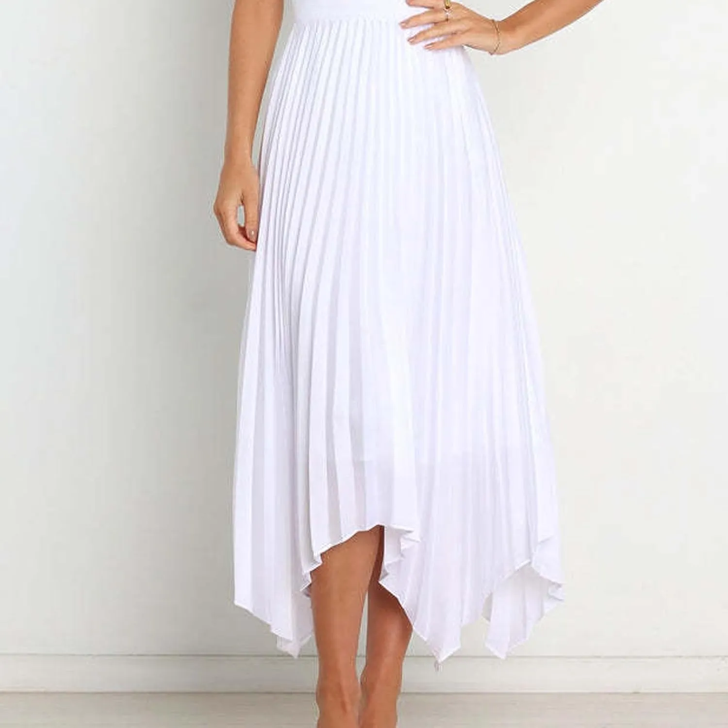 Women's Summer Skirt Solid Color High Waist Pleated A Line Swing Skirts Casual Fashion Irregular Hem Swing Skorts
