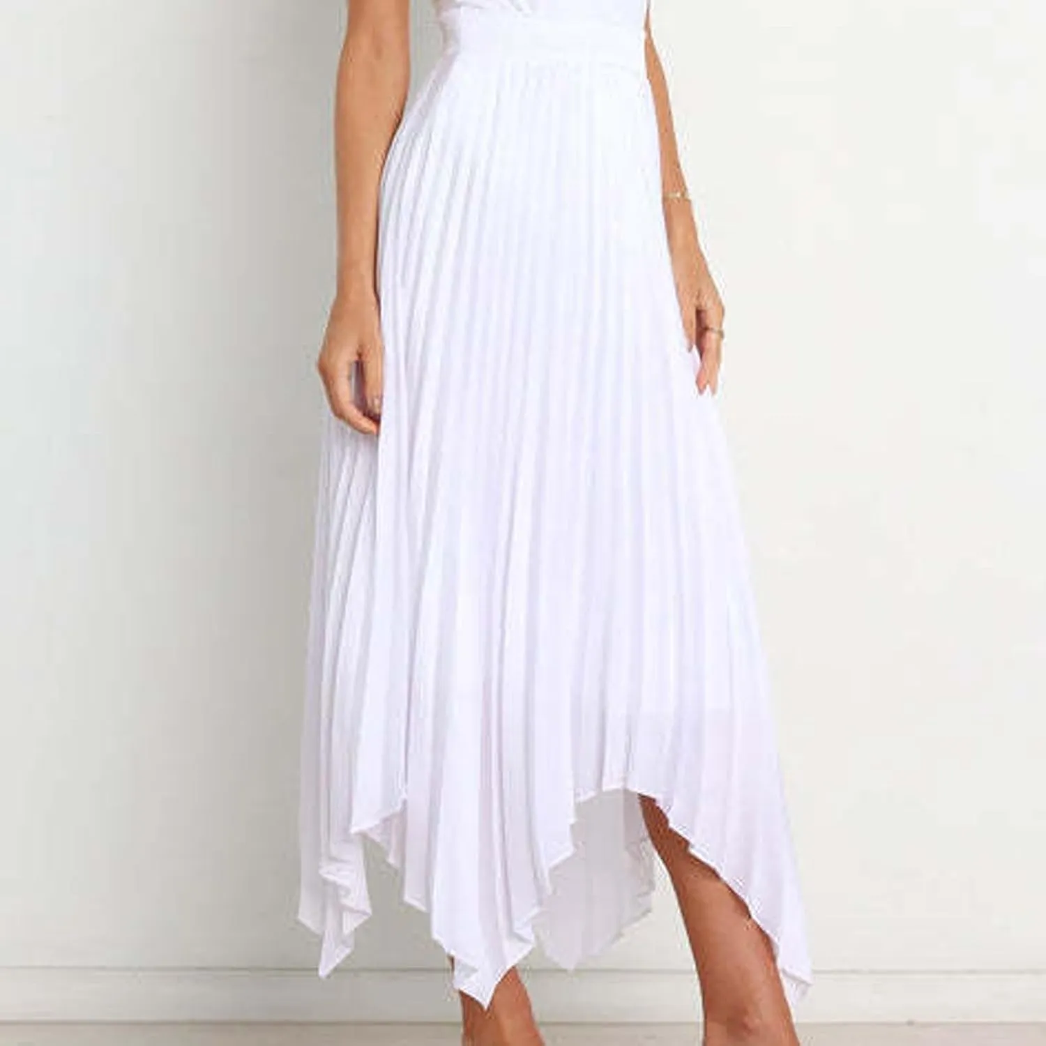 Women's Summer Skirt Solid Color High Waist Pleated A Line Swing Skirts Casual Fashion Irregular Hem Swing Skorts