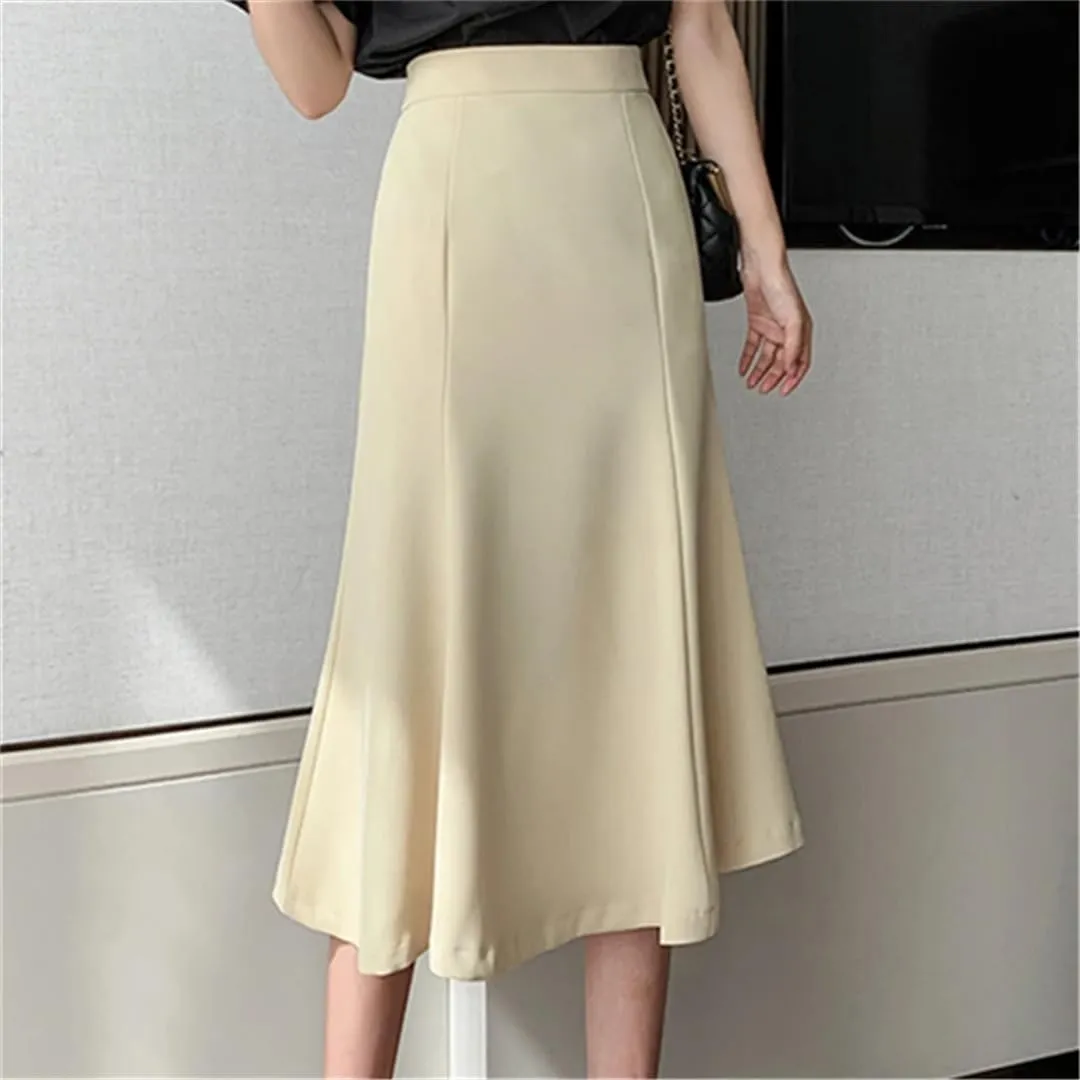 Women's Summer Spring Mid Length Fishtail High Waist Solid Color Office A-Line Skirts