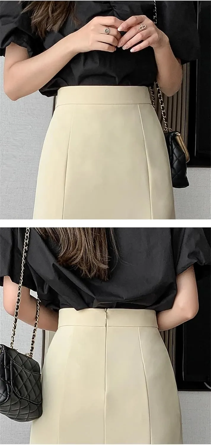 Women's Summer Spring Mid Length Fishtail High Waist Solid Color Office A-Line Skirts