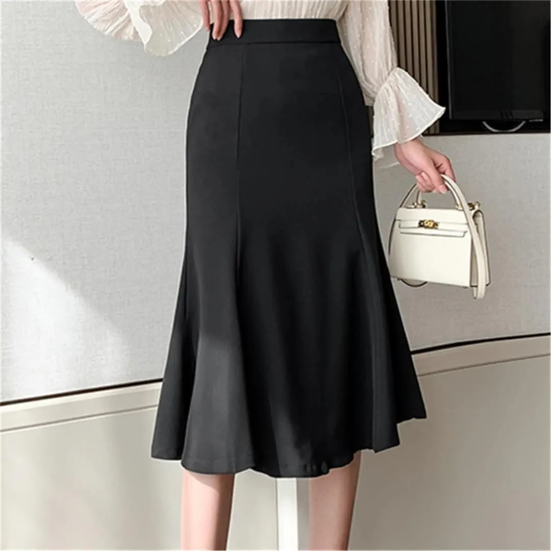Women's Summer Spring Mid Length Fishtail High Waist Solid Color Office A-Line Skirts
