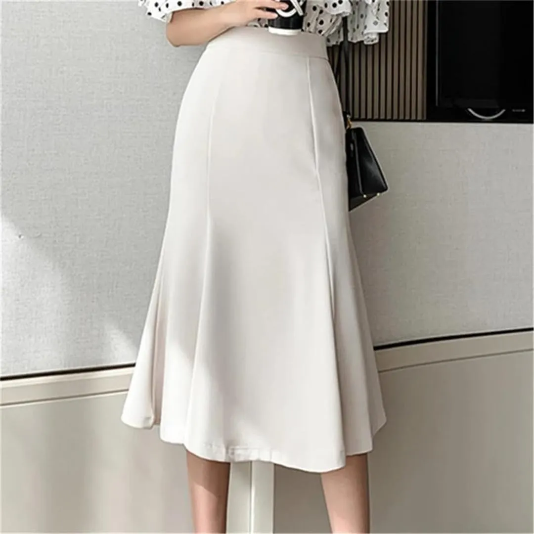 Women's Summer Spring Mid Length Fishtail High Waist Solid Color Office A-Line Skirts