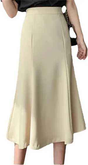 Women's Summer Spring Mid Length Fishtail High Waist Solid Color Office A-Line Skirts