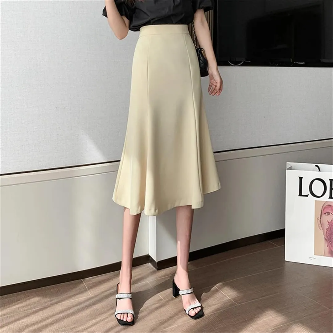 Women's Summer Spring Mid Length Fishtail High Waist Solid Color Office A-Line Skirts