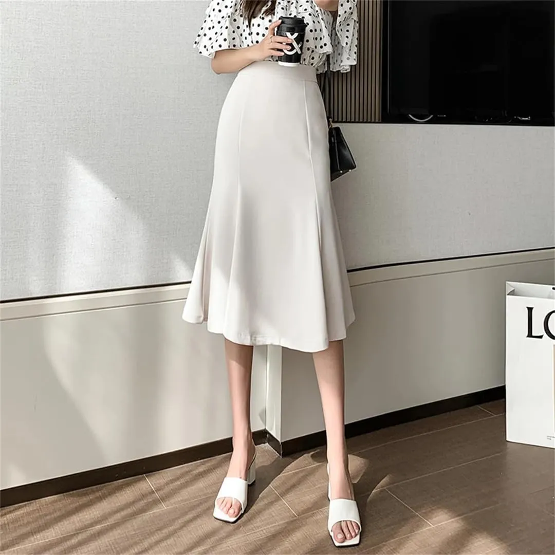Women's Summer Spring Mid Length Fishtail High Waist Solid Color Office A-Line Skirts