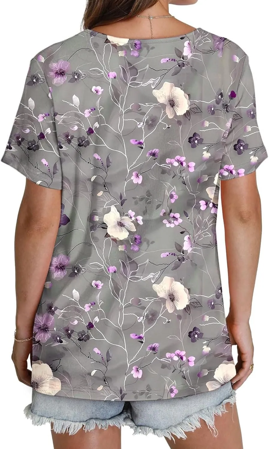 Womens Summer Tops Floral Graphic Tees Casual Short Sleeve Shirts Flowy Babydoll Tunic Top Sexy V Neck T Shirts 2025