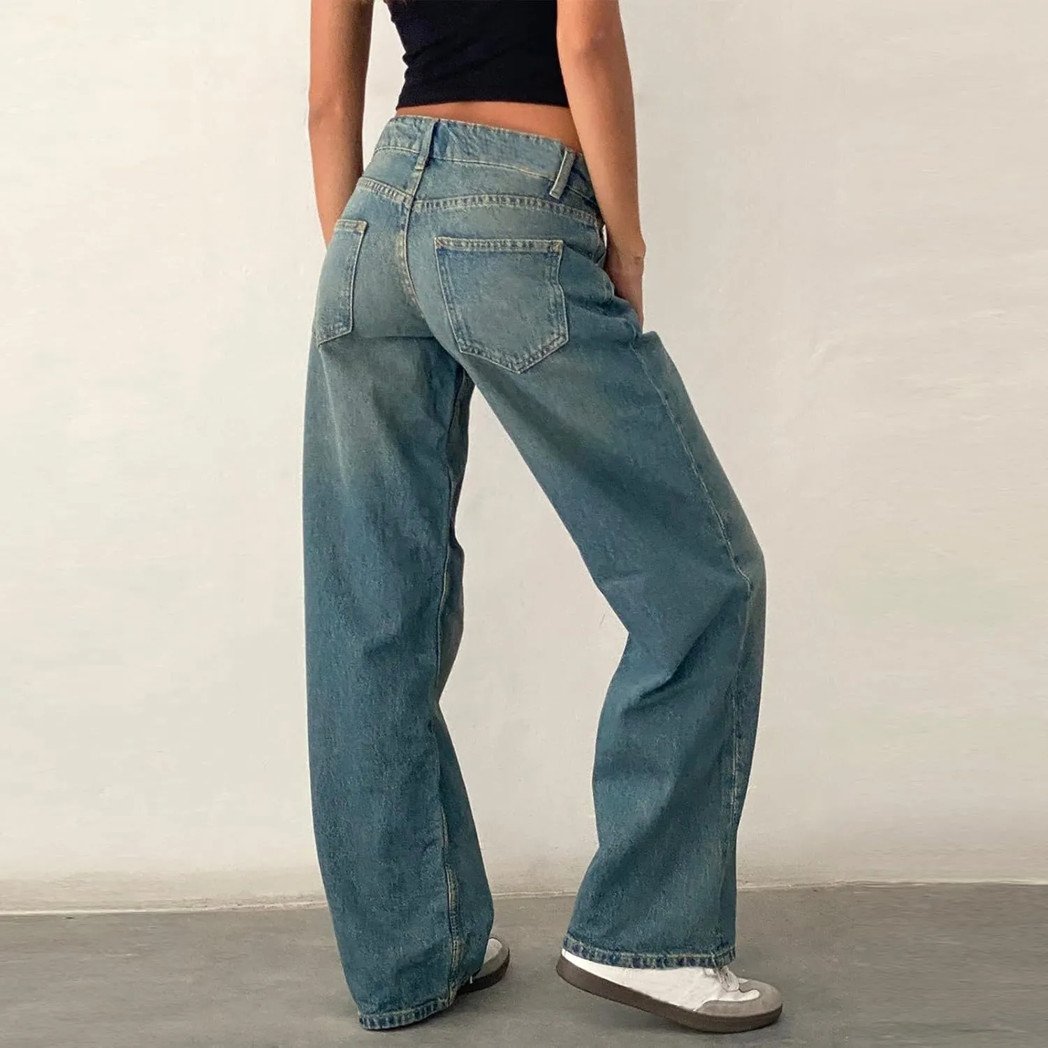 Womens Sweatpant Jeans Straight Leg Boyfriend Denim Wide Leg Loose Y2K Pants