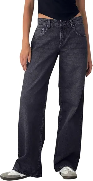 Womens Sweatpant Jeans Straight Leg Boyfriend Denim Wide Leg Loose Y2K Pants