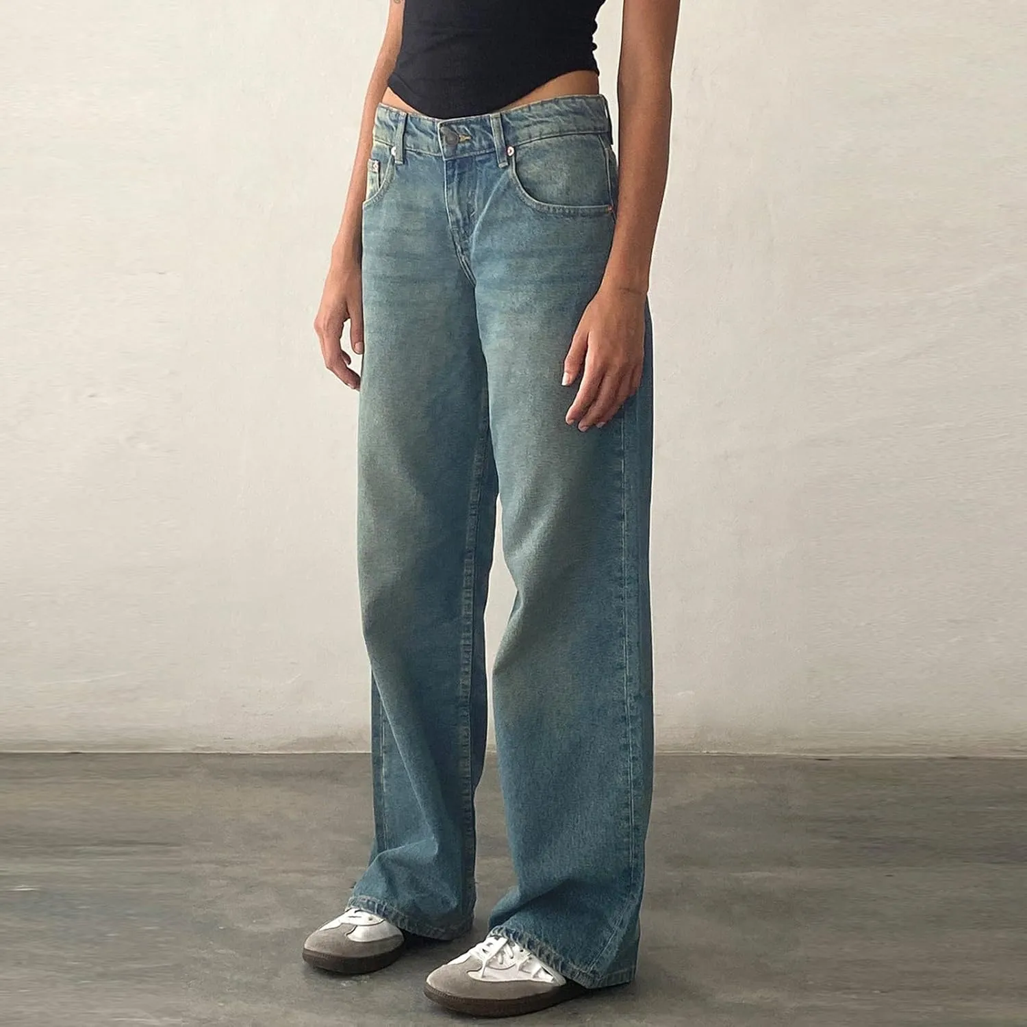 Womens Sweatpant Jeans Straight Leg Boyfriend Denim Wide Leg Loose Y2K Pants