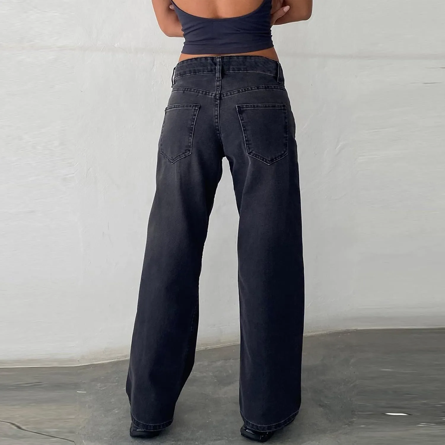 Womens Sweatpant Jeans Straight Leg Boyfriend Denim Wide Leg Loose Y2K Pants