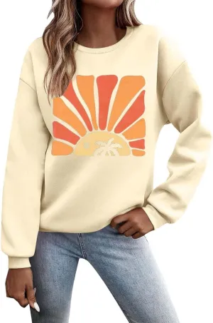 Womens Sweatshirt Graphic Print Trendy Casual Shirts Drop Shoulder Long Sleeve Crewneck Sweatshirts Outfits