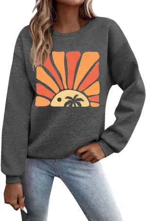 Womens Sweatshirt Graphic Print Trendy Casual Shirts Drop Shoulder Long Sleeve Crewneck Sweatshirts Outfits