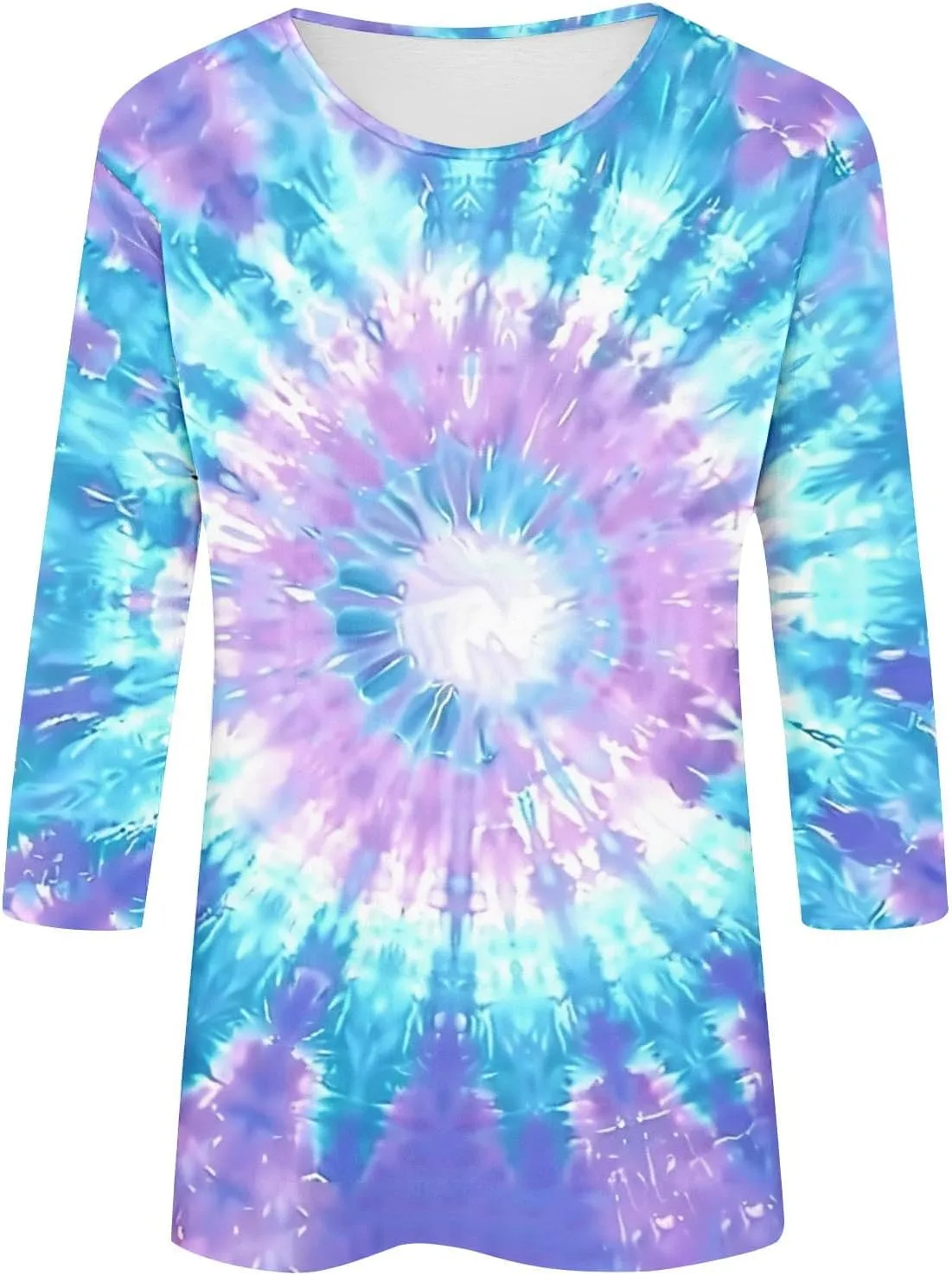 Womens Tops 3/4 Sleeve Loose Fit Tie Dye Hippie Shirts 70s Tshirts Crew Neck Cute Tees 2025 Spring Summer Cute Tees