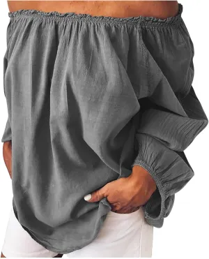 Womens Tops Trendy Fashion Cotton Linen Solid Shirts Sexy Off Shoulder Long Sleeve Blouses Summer Cute Loose Comfy Tees