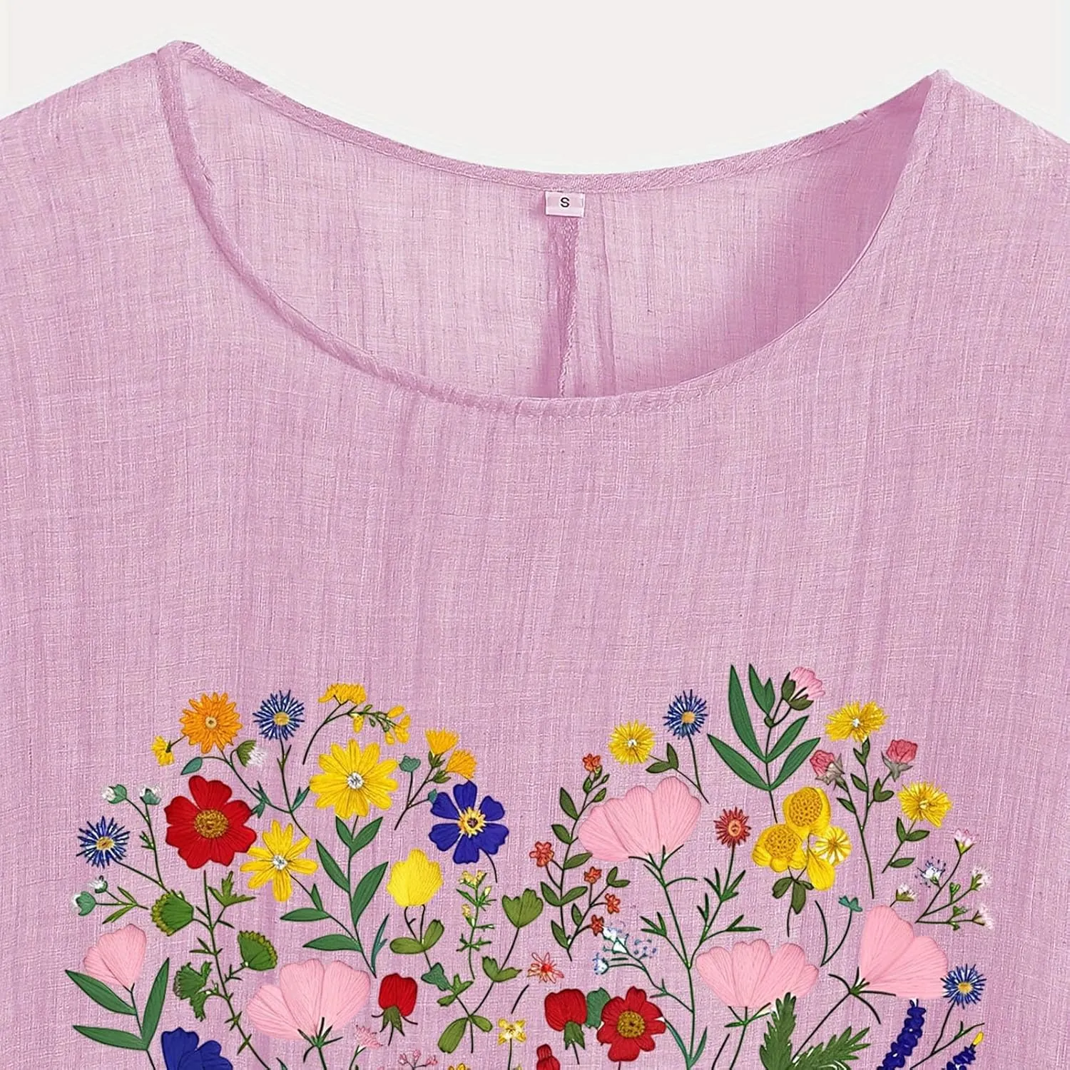 Womens Tshirts Cotton Loose Fit Lightweight Linen Blouses Soft Shirts Fashion Flower Print Casual Summer Blouse Tee