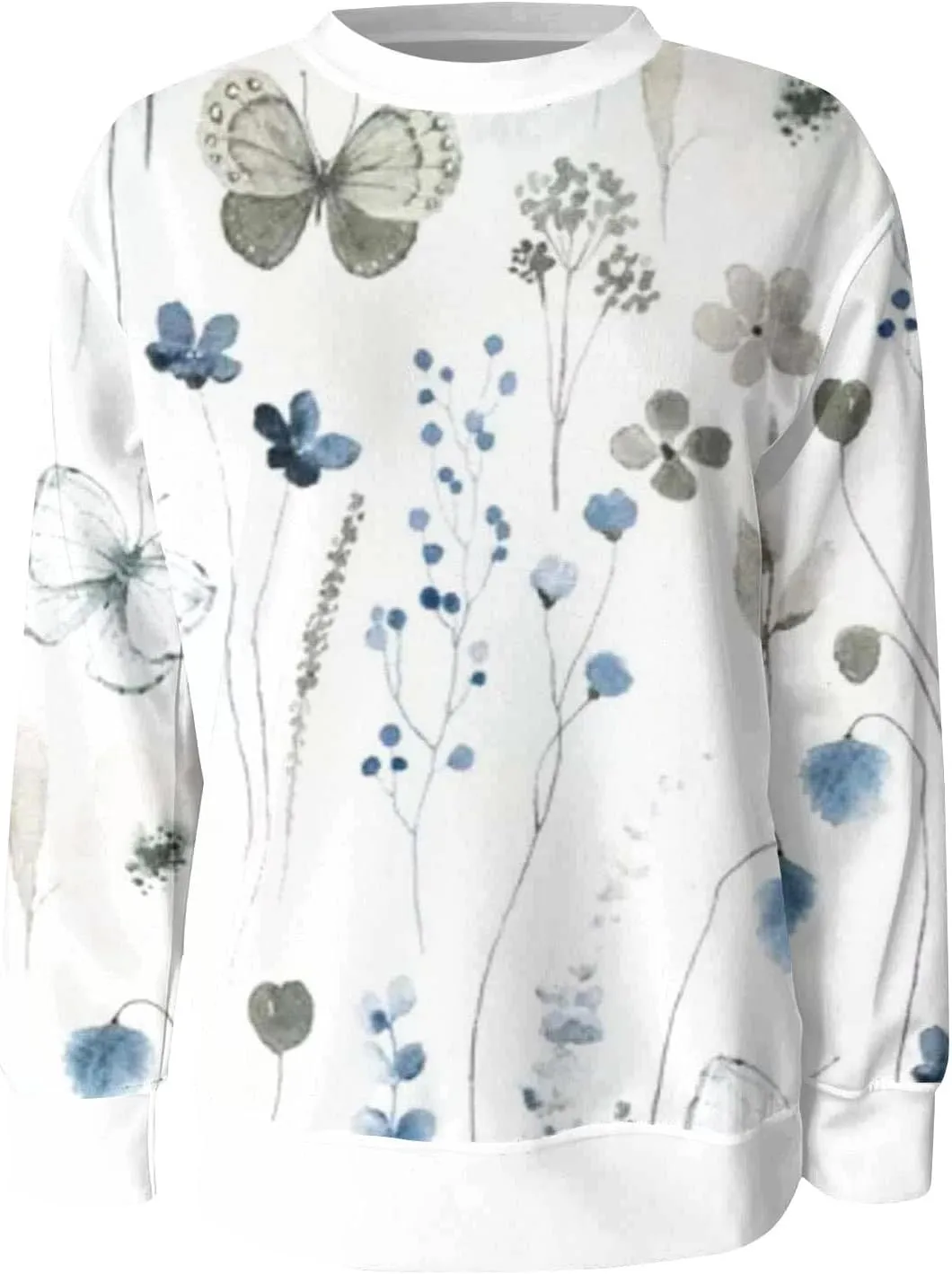 Women's Vintage Floral Print Long Sleeve Sweatshirt - Casual Loose Fit Pullover Top