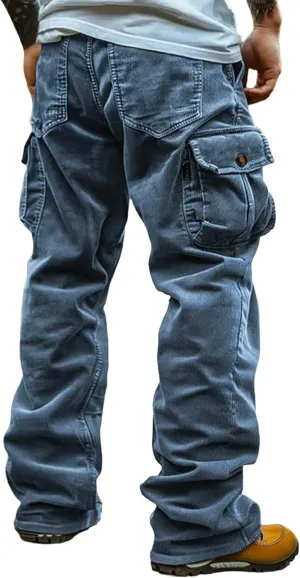 Work Pants for Men Men's Cargo Multi Pockets Jeans Winter Work Jeans for Men Big and Tall Dress Pants Khaki Pants Men Rave Pants Men Elastic Waist Pants for Men