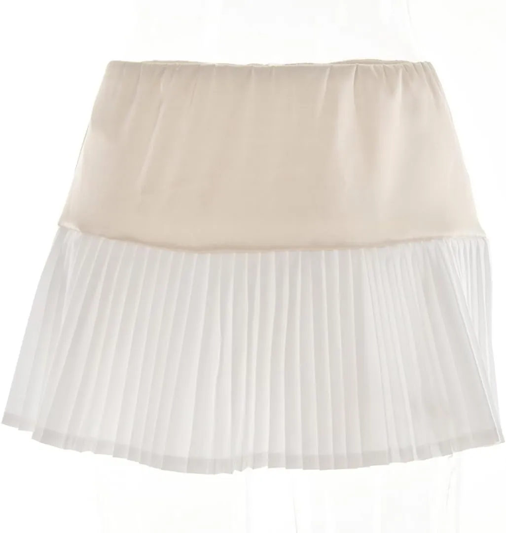 Wuitrie Womens Solid Mini Skirts Sexy Lined A Spliced Pleated Skirts