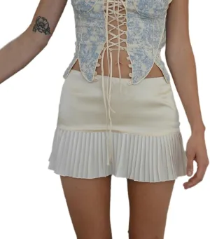 Wuitrie Womens Solid Mini Skirts Sexy Lined A Spliced Pleated Skirts