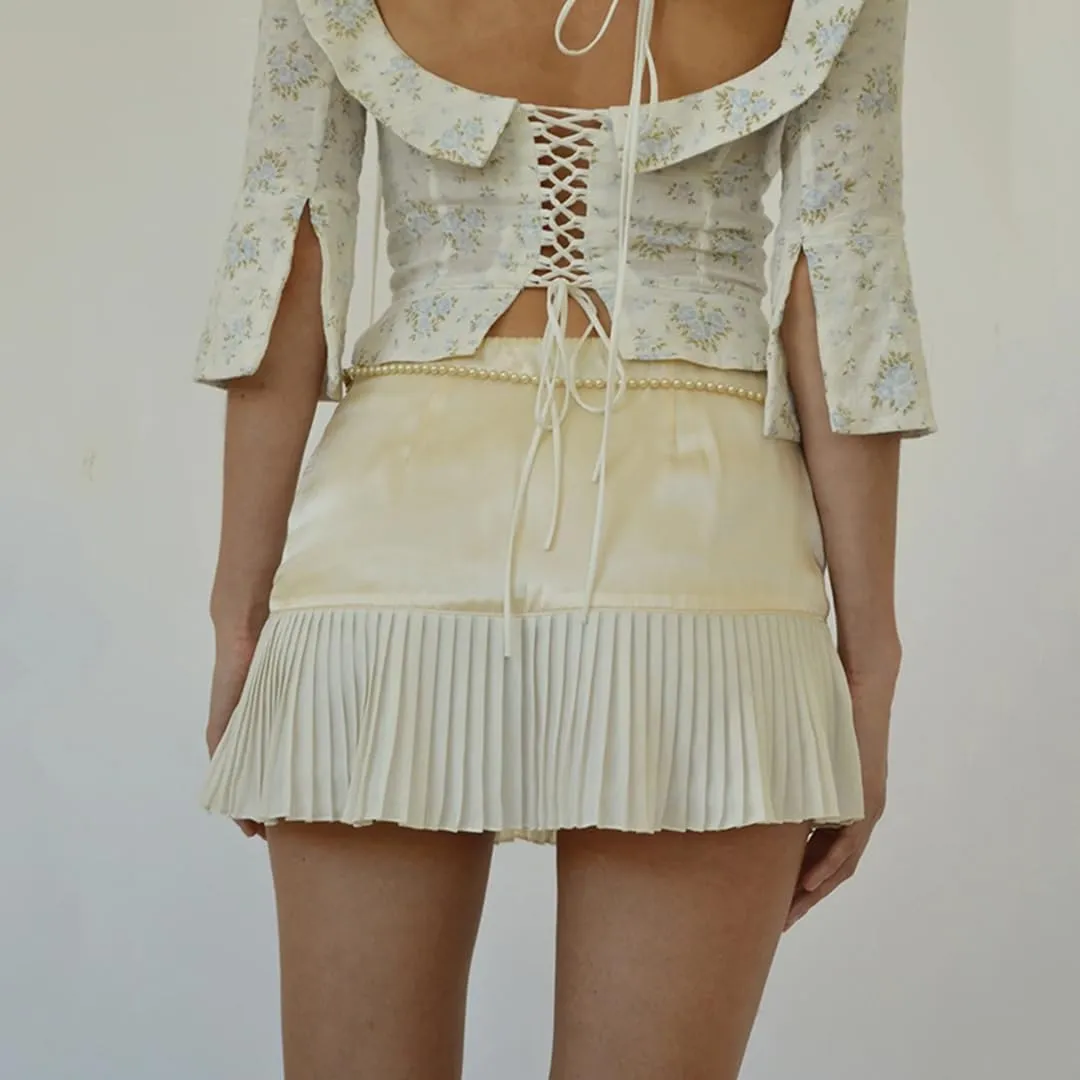 Wuitrie Womens Solid Mini Skirts Sexy Lined A Spliced Pleated Skirts