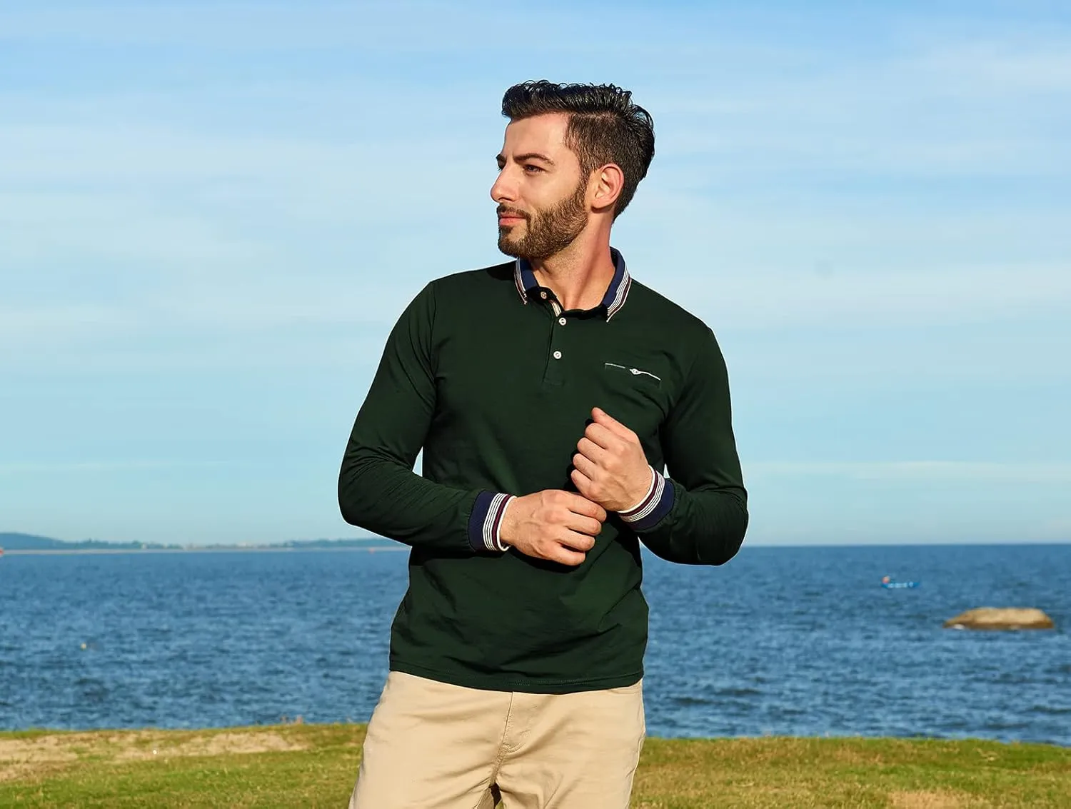 XTAPAN Men's Polo Shirt Casual Long Short Sleeve Classic Fashion Polo Cotton T Golf Sport Shirt