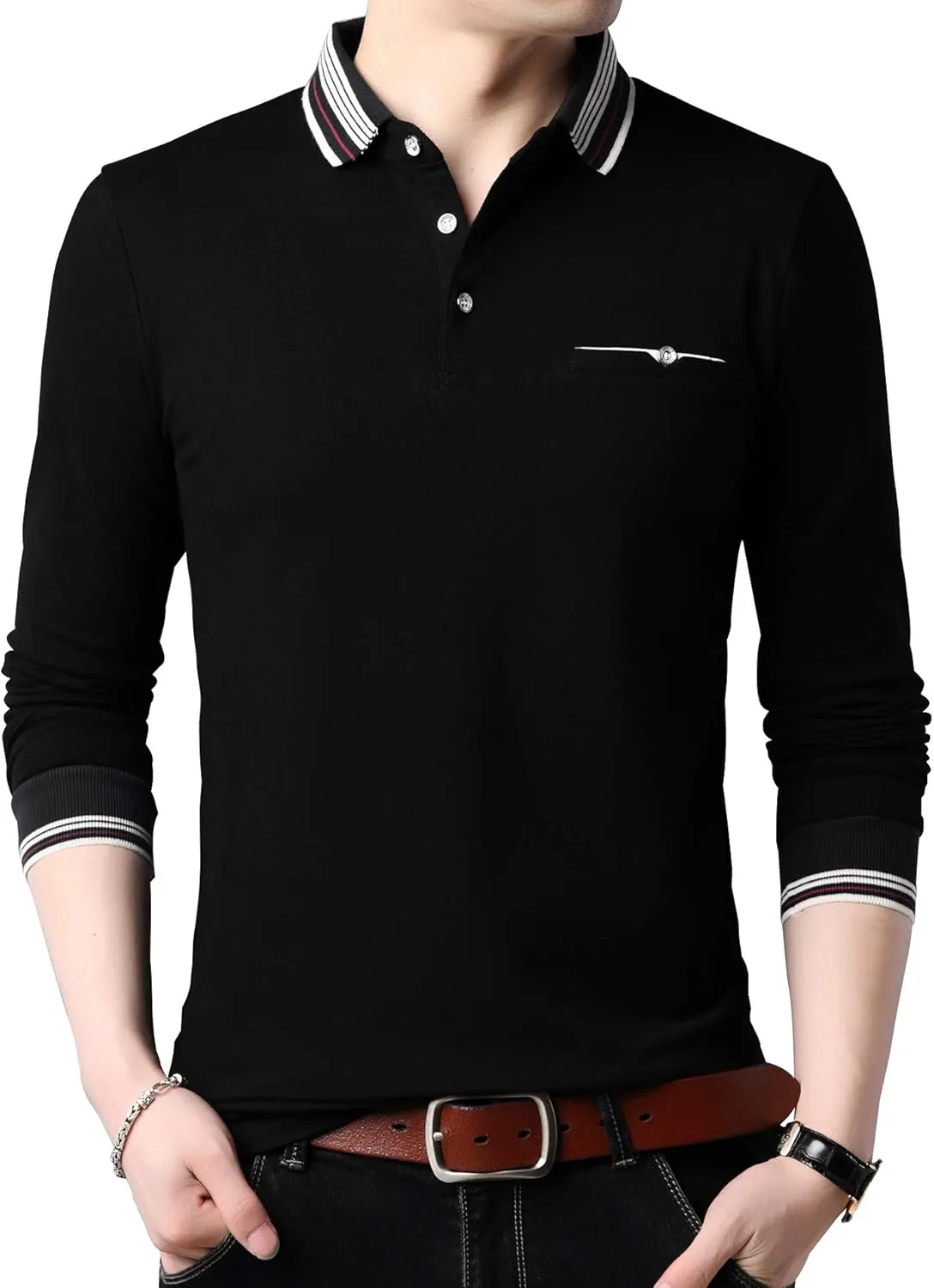 XTAPAN Men's Polo Shirt Casual Long Short Sleeve Classic Fashion Polo Cotton T Golf Sport Shirt
