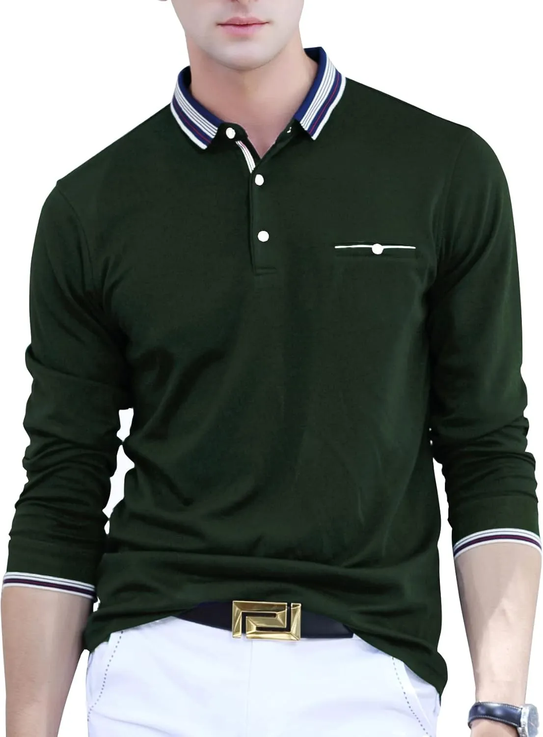 XTAPAN Men's Polo Shirt Casual Long Short Sleeve Classic Fashion Polo Cotton T Golf Sport Shirt