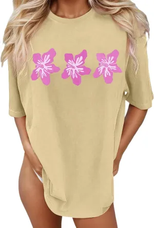 Y2k Shirts for Women Shorts Sleeve Oversized Pink Graphic Tshirt Crewneck Preppy Clothes for Teen Girls