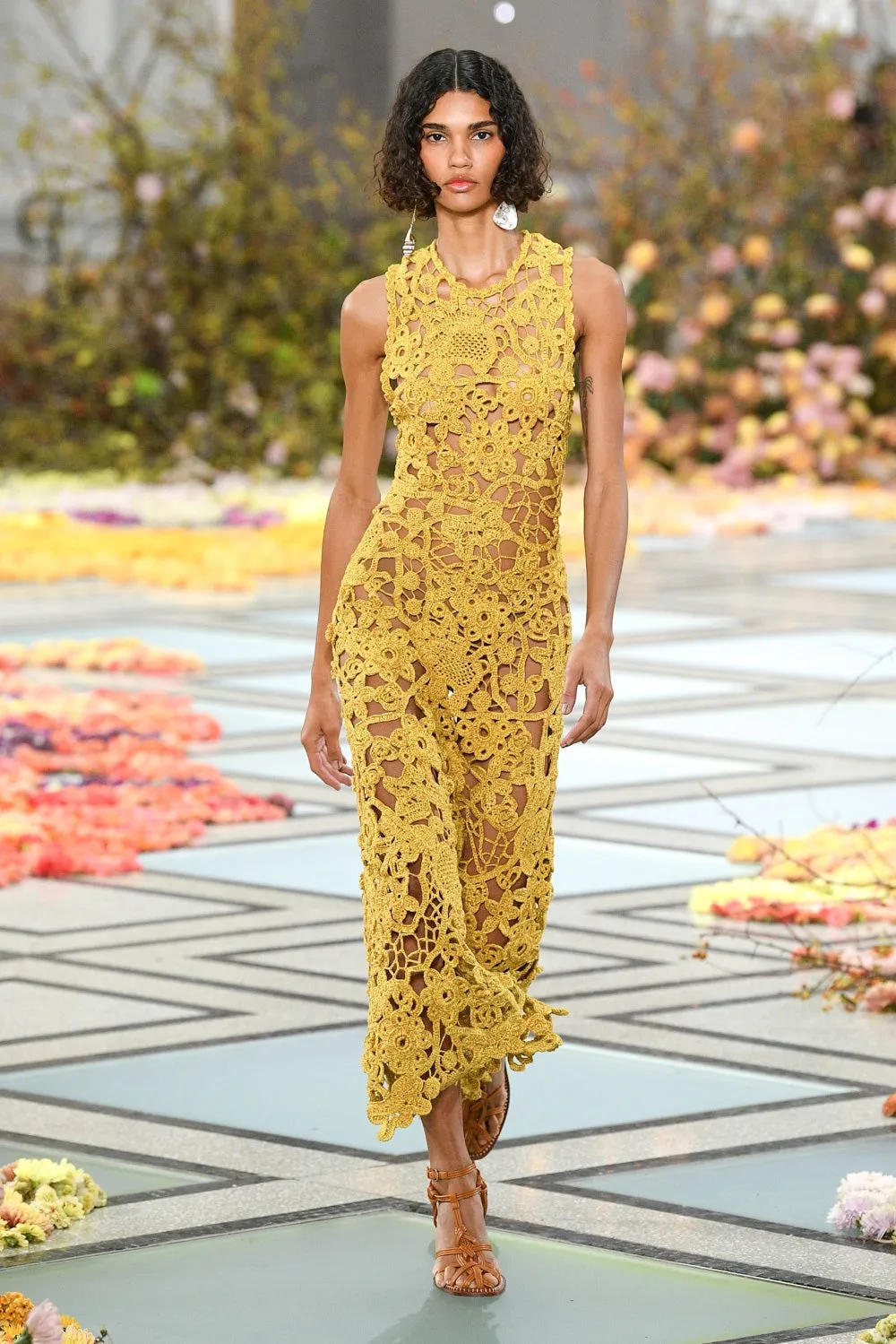 Yael Sheer Floral Openwork Crochet Sheath Dress
