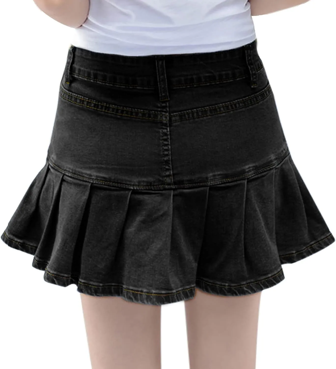 Yeokou Women's Casual Slim A-line Pleated Ruffle Short Mini Denim Skirts
