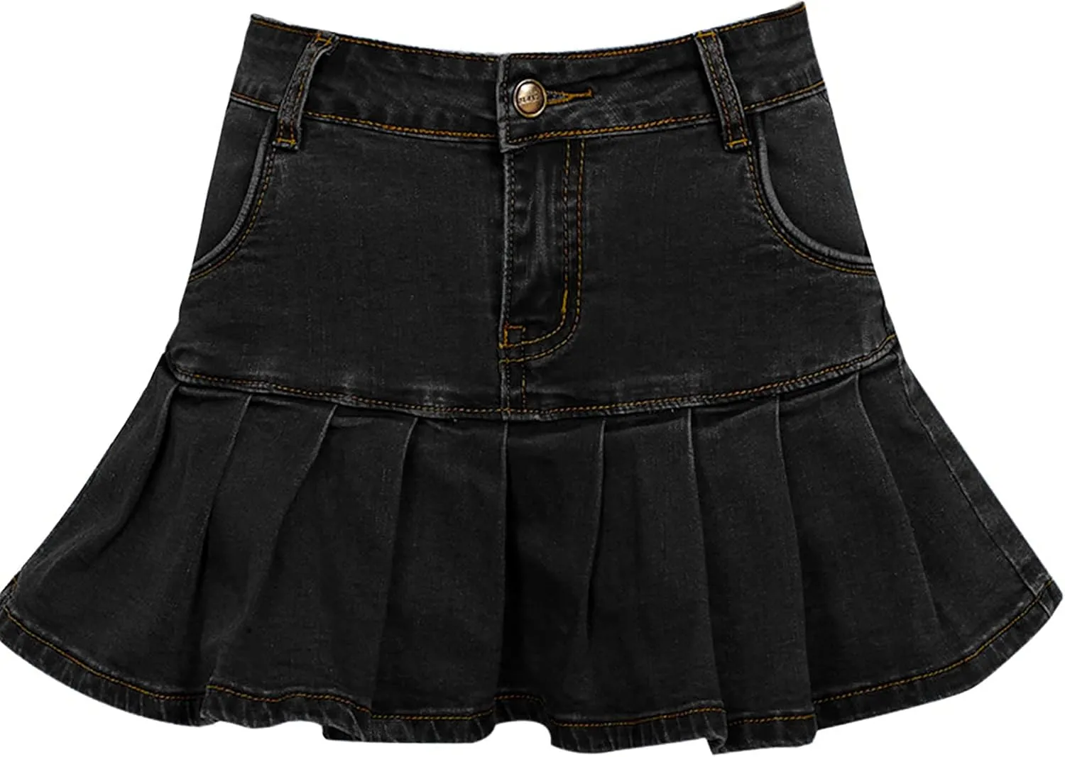 Yeokou Women's Casual Slim A-line Pleated Ruffle Short Mini Denim Skirts