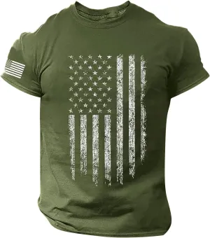 Ymosrh Men's Casual Shirts Short Sleeve Graphic Tees Crew Neck Flag Print T-Shirt Tops Shirts, S-4XL