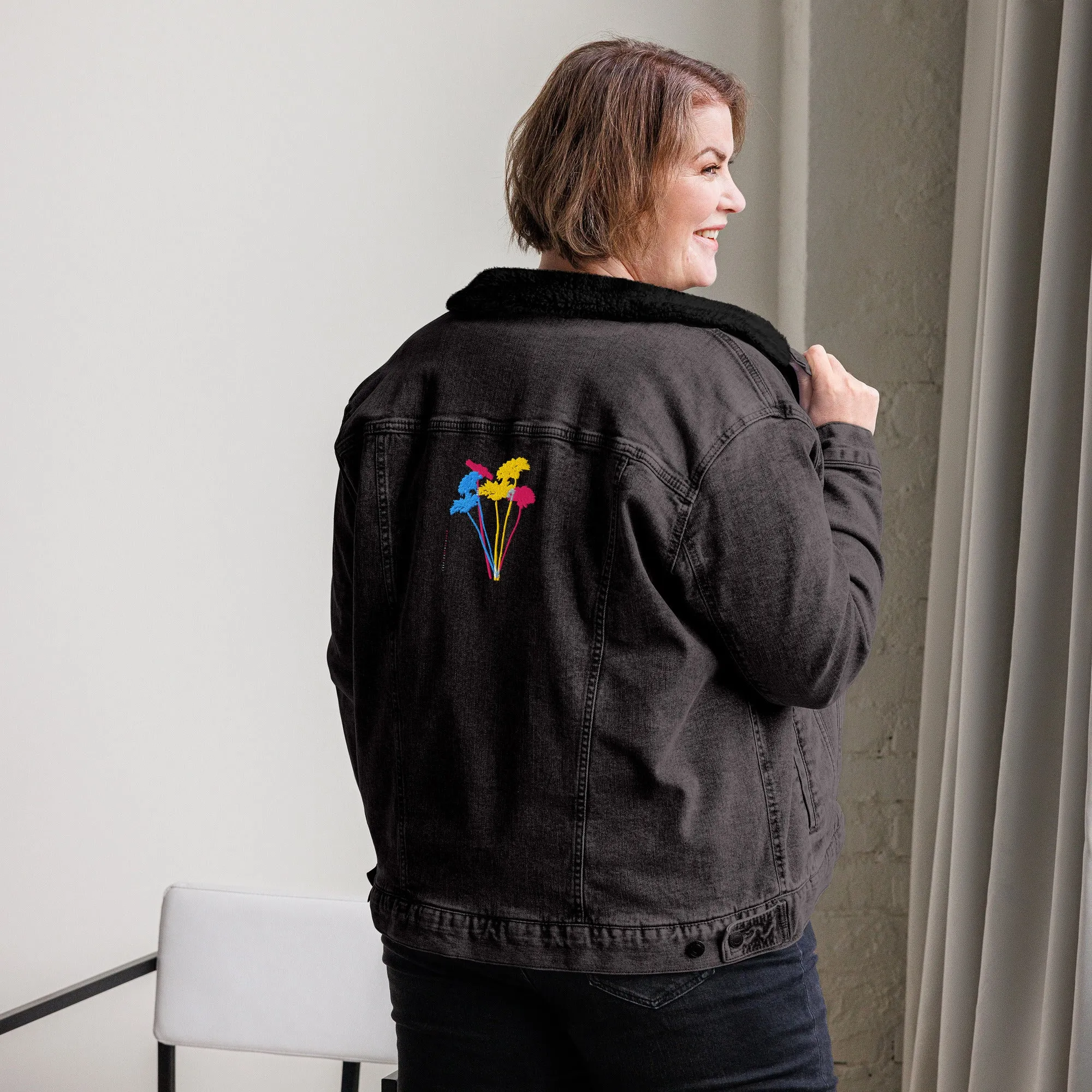YOUR FLOWERS Unisex Denim Sherpa Jacket