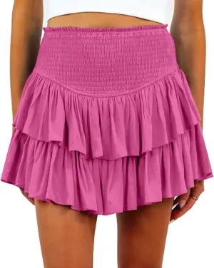 Yuemengxuan Pleated Skirts for Women High Waist Tennis Skorts Ruffle Flowy Summer Skater Skirt Workout Mini Skirt