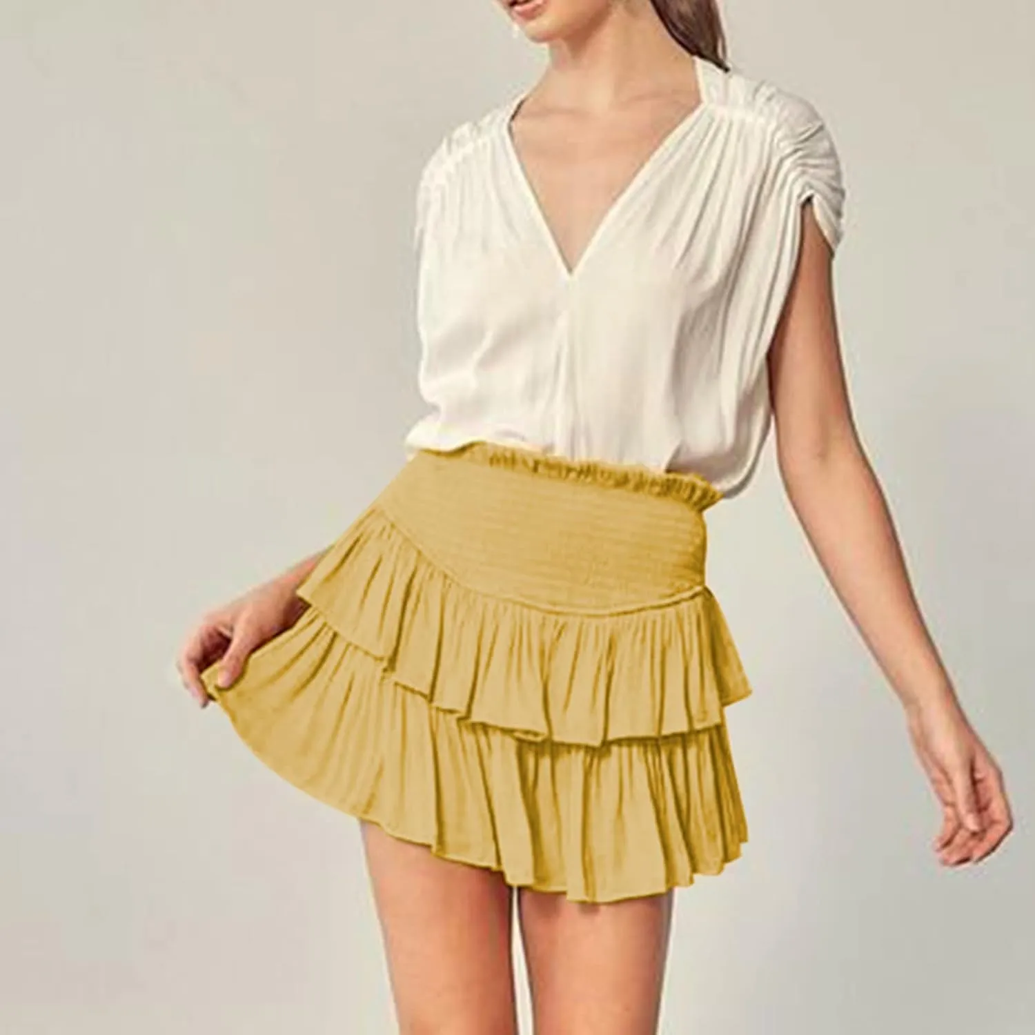 Yuemengxuan Pleated Skirts for Women High Waist Tennis Skorts Ruffle Flowy Summer Skater Skirt Workout Mini Skirt