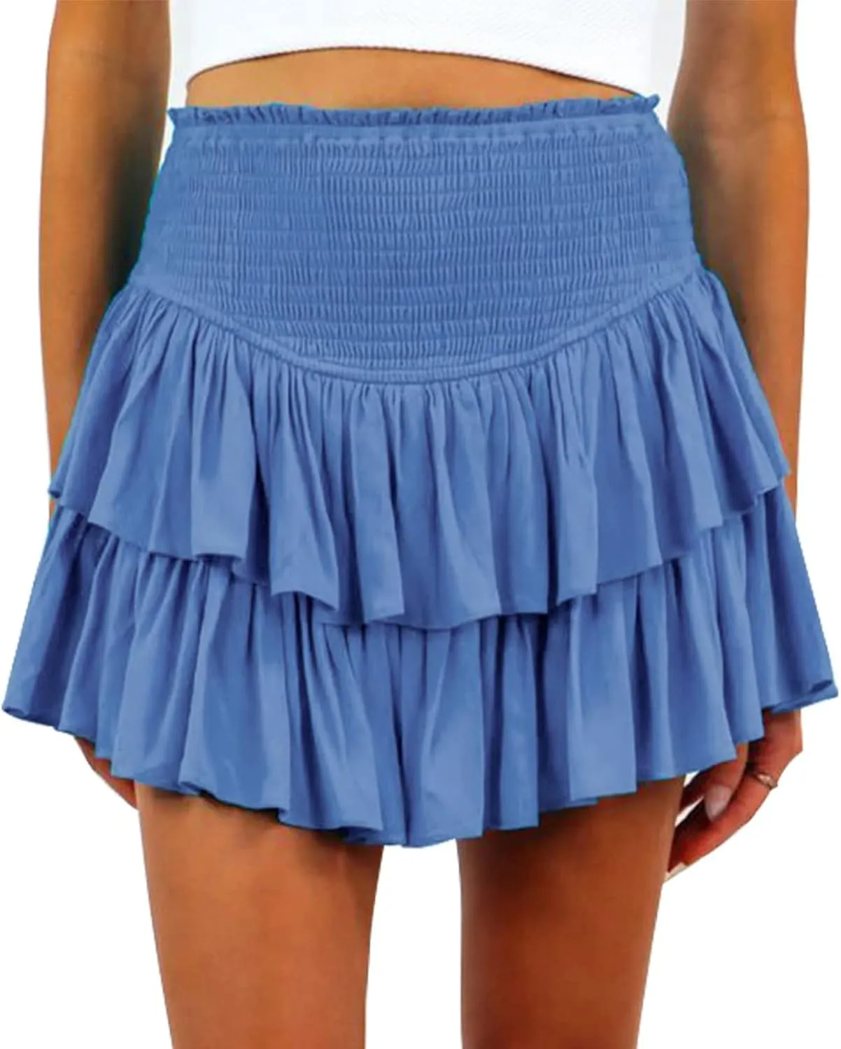 Yuemengxuan Pleated Skirts for Women High Waist Tennis Skorts Ruffle Flowy Summer Skater Skirt Workout Mini Skirt