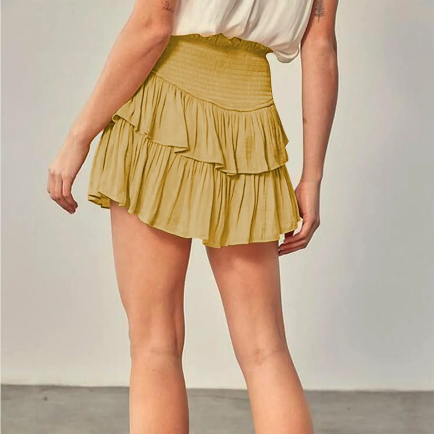 Yuemengxuan Pleated Skirts for Women High Waist Tennis Skorts Ruffle Flowy Summer Skater Skirt Workout Mini Skirt