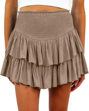 Yuemengxuan Pleated Skirts for Women High Waist Tennis Skorts Ruffle Flowy Summer Skater Skirt Workout Mini Skirt