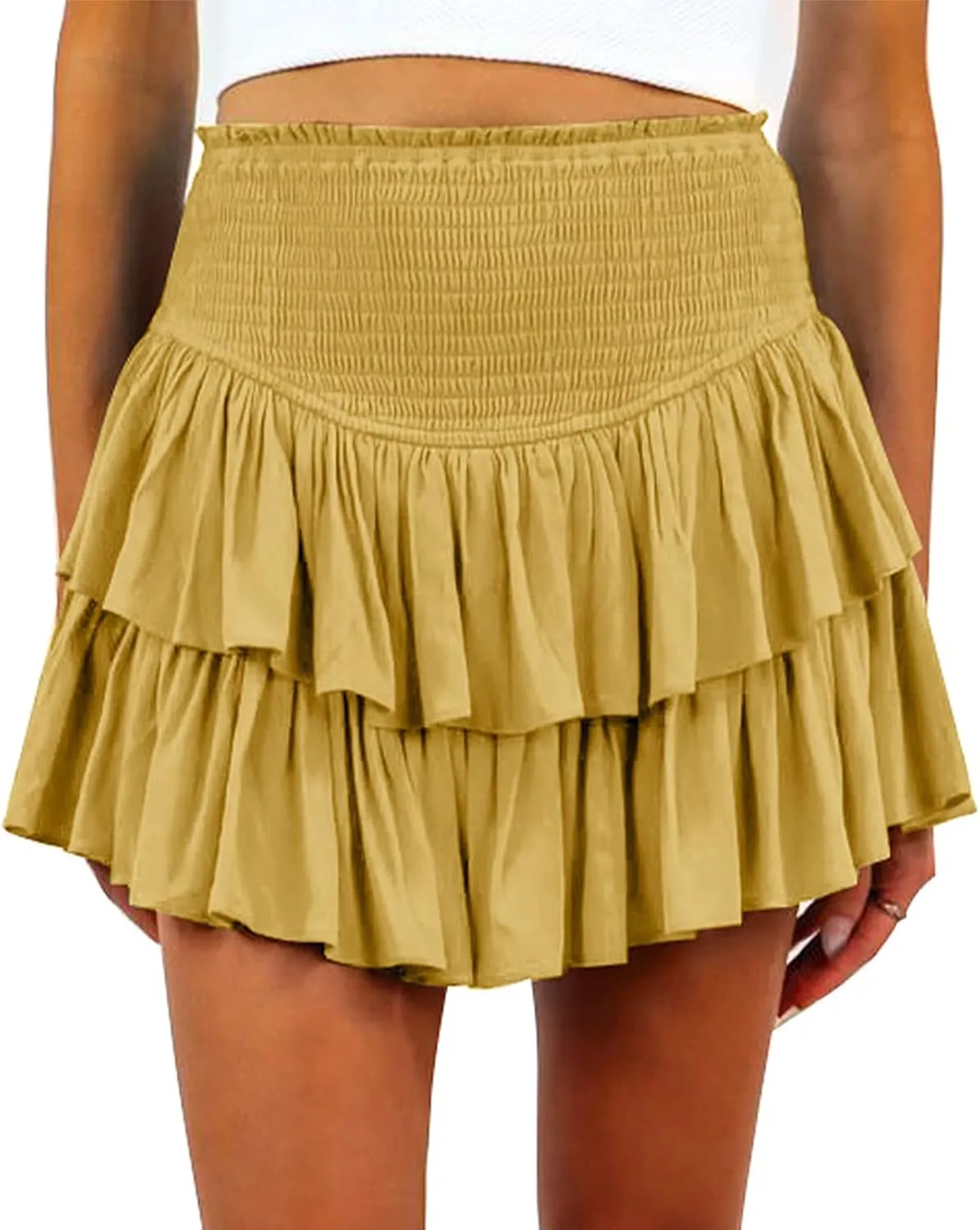 Yuemengxuan Pleated Skirts for Women High Waist Tennis Skorts Ruffle Flowy Summer Skater Skirt Workout Mini Skirt