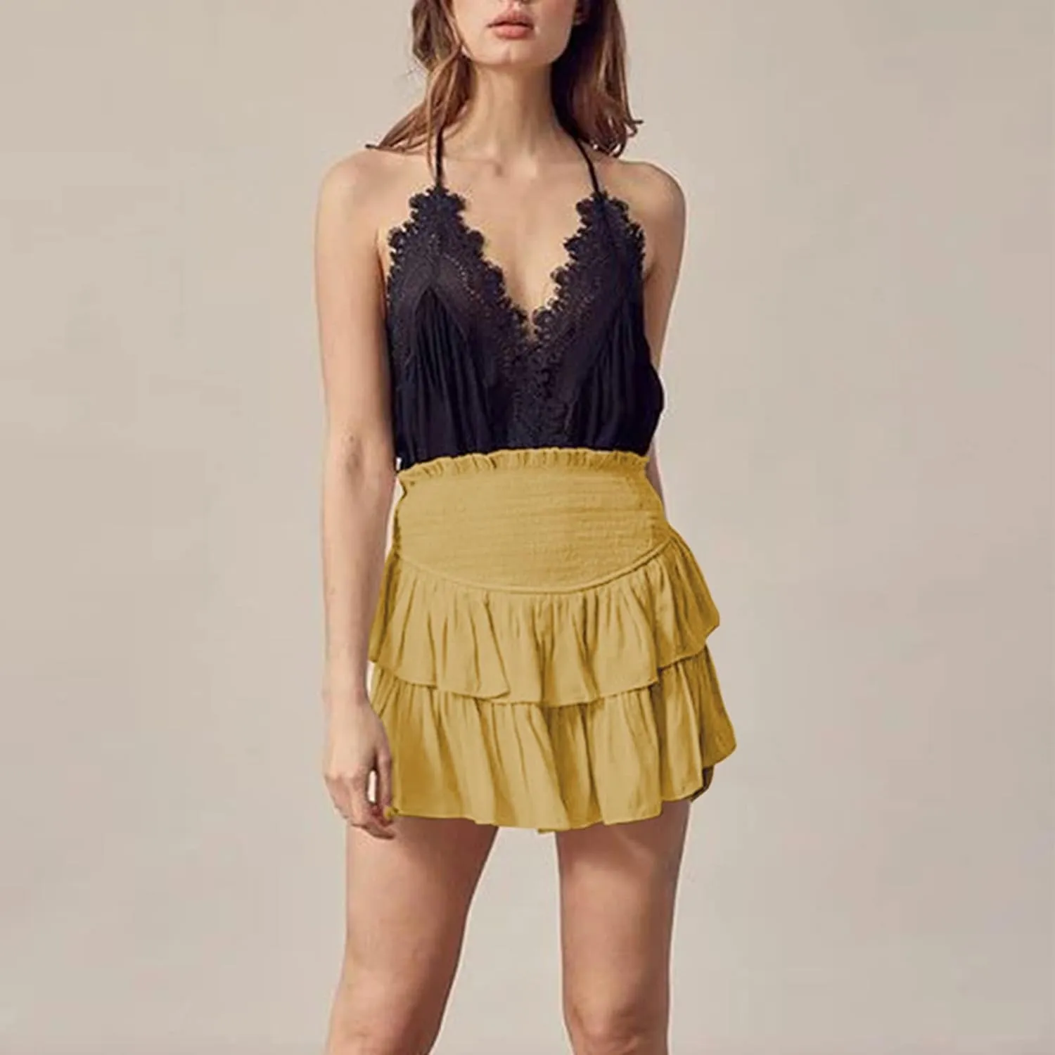 Yuemengxuan Pleated Skirts for Women High Waist Tennis Skorts Ruffle Flowy Summer Skater Skirt Workout Mini Skirt