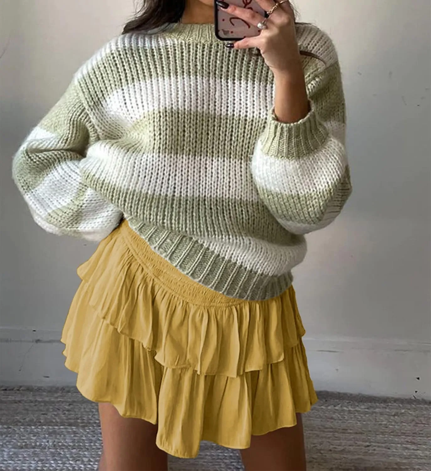 Yuemengxuan Pleated Skirts for Women High Waist Tennis Skorts Ruffle Flowy Summer Skater Skirt Workout Mini Skirt